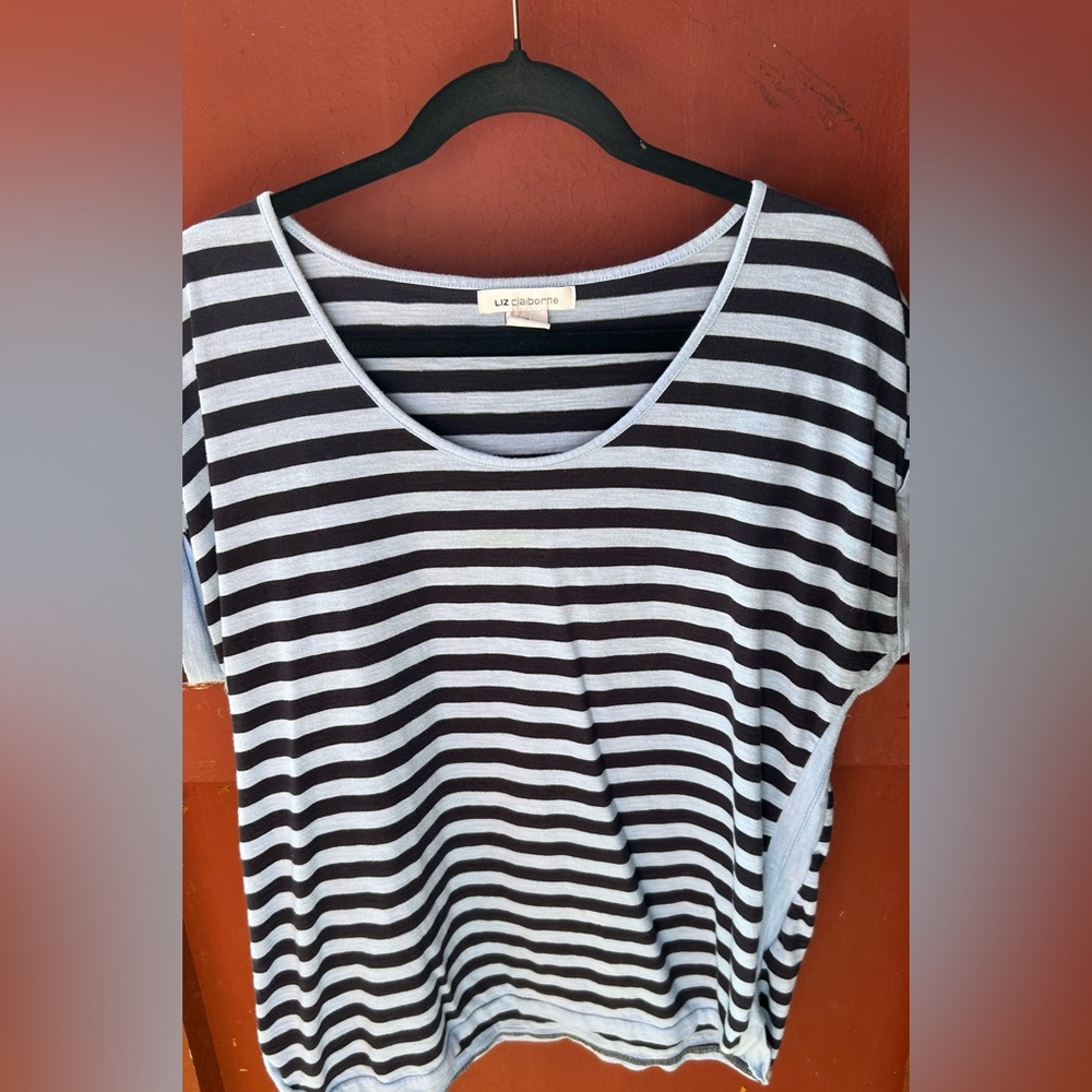 Liz Claiborne Black and blue Striped Tee